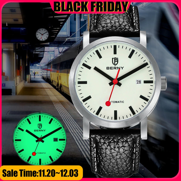 BERNY Watch for Men Automatic Self-Wind Luxury Watch Sappire MIYOTA 8215 Top Luminous 5ATM Mechanical Railroad Wristwatch