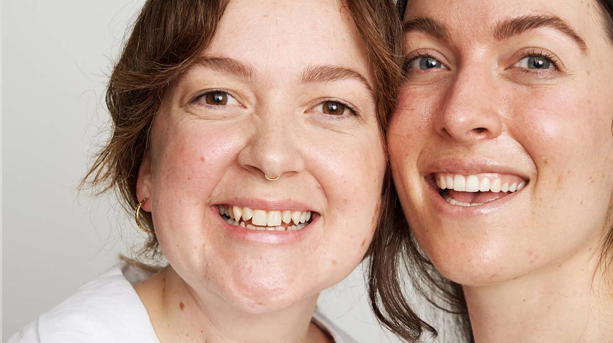 two happy faces showing how About time we met are driving a transition into gender-neutral skincare