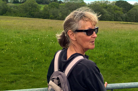 Alison wearing her Kai glasses on a walk in Devon