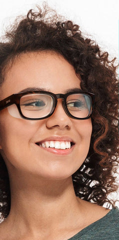 young woman wearing Ziena glasses