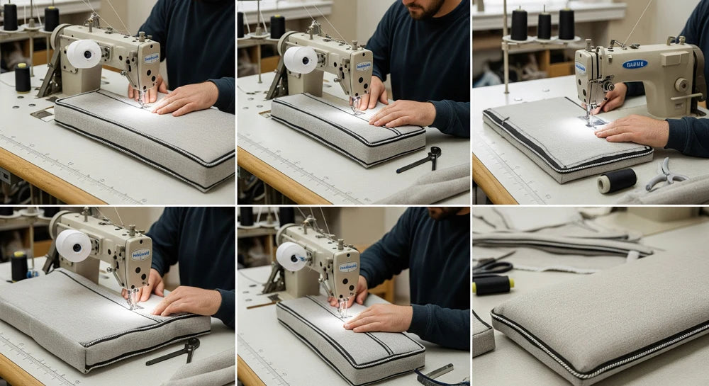 Assembling a piped bench cushion with professional techniques