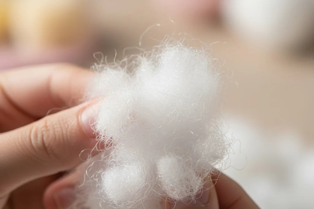 Macro view of polyester fiberfill material showing its structure