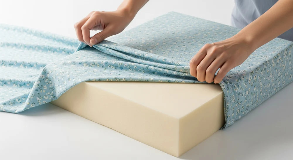 Wrapping fabric around foam cushion