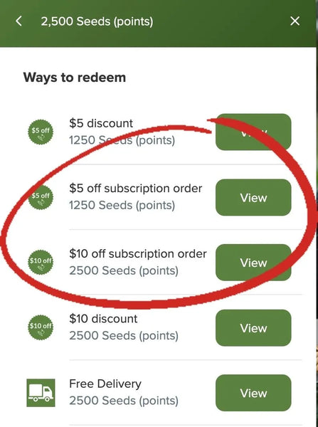 redeeming seeds on subscriptions