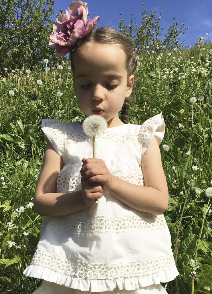 Hoity-Toity Combe Florey Cutwork Blouse ~ Dandelion Clock, flowers in her hair