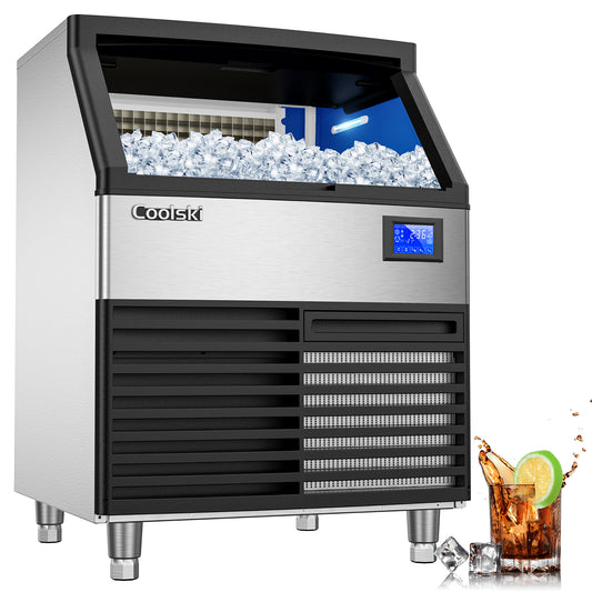 Coolski Commercial Ice Maker Machine 450Lb/24H, 22'' Wide Ice Machine with  300Lb Large Storage Bin, Clear Ice Cube Air Cooled Stainless Steel Ice