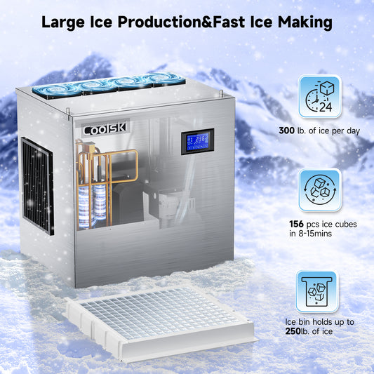 Coolski 22'' Commercial Ice Maker Machine 300LBS/24H'' - Coolski