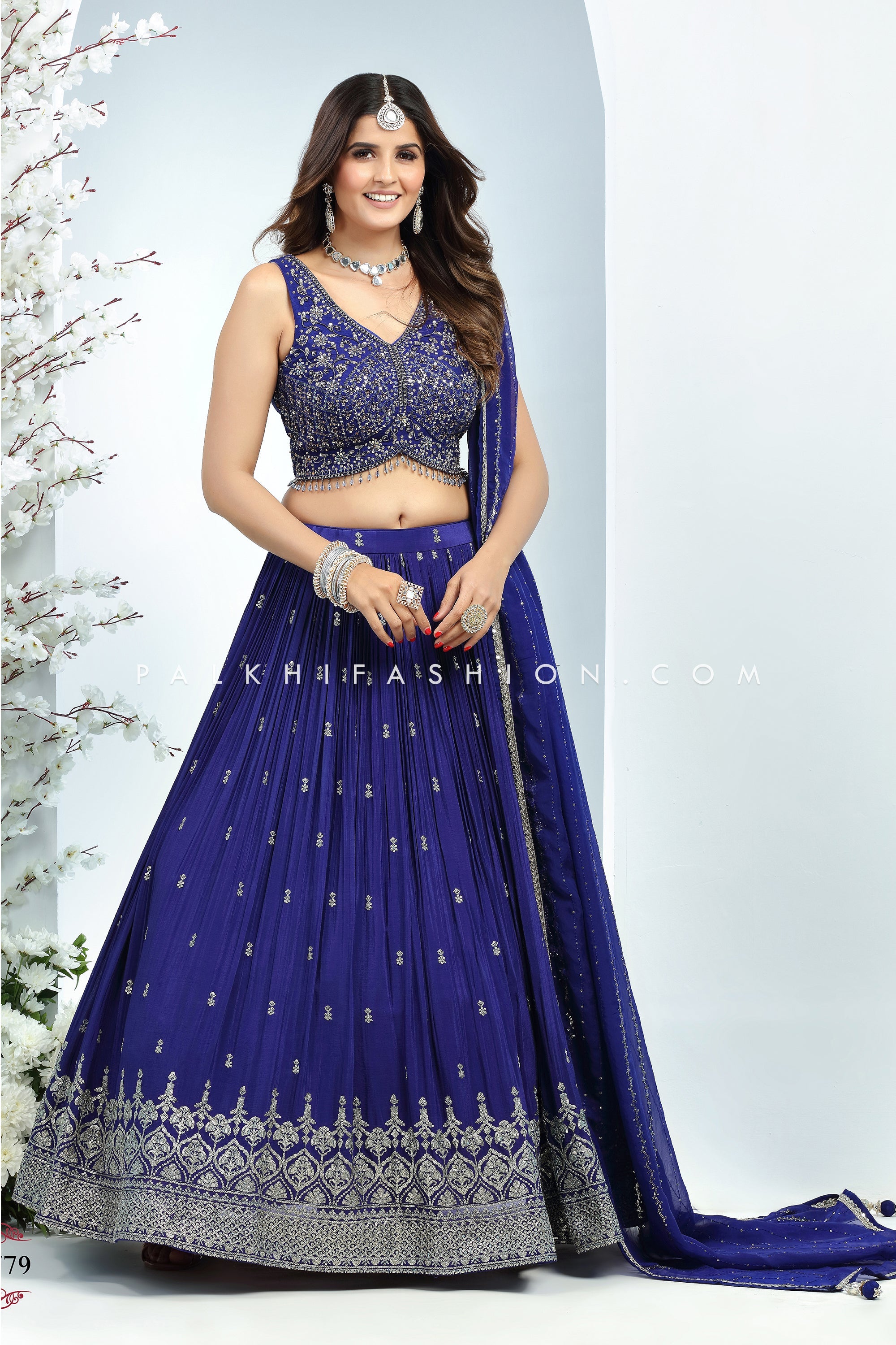 Magnificent Silk Navy Blue Designer Lehenga Choli - Inddus.com.