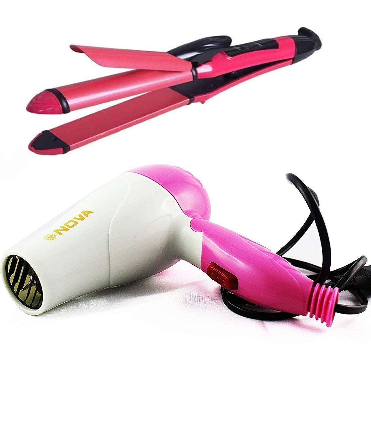 NOVA 2 In 1 HAIR STRAIGHTENER AND CURLER WITH HAND DRYER  PINK  YourEazy  Shop