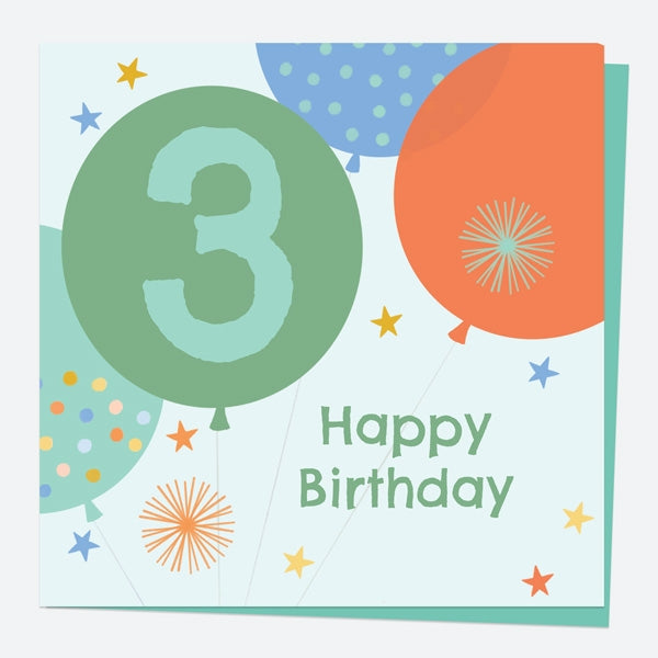 Kids Birthday Card - Boys Balloons Age 3 - Dotty About Paper product image