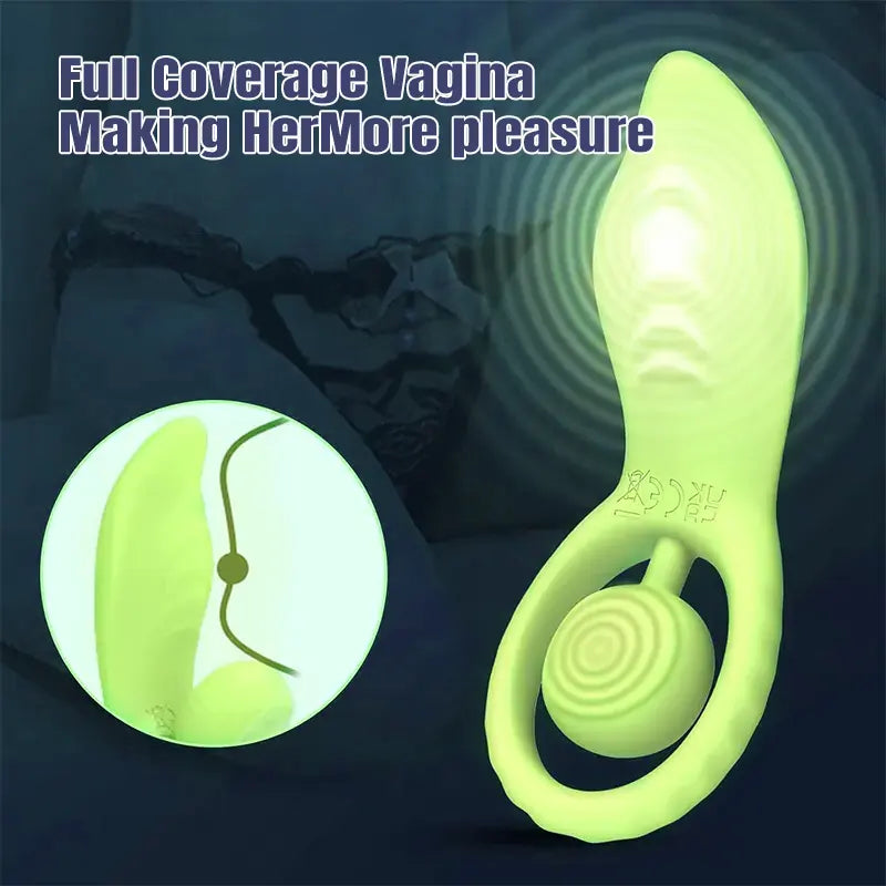 2-in-1 Remote Control Green Vibrating Couple's Penis Ring view