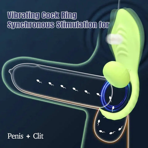 2-in-1 Remote Control Green Vibrating Couple's Penis Ring
