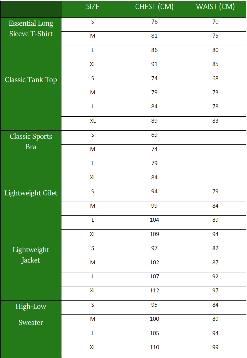 Women's cycling clothes sizing