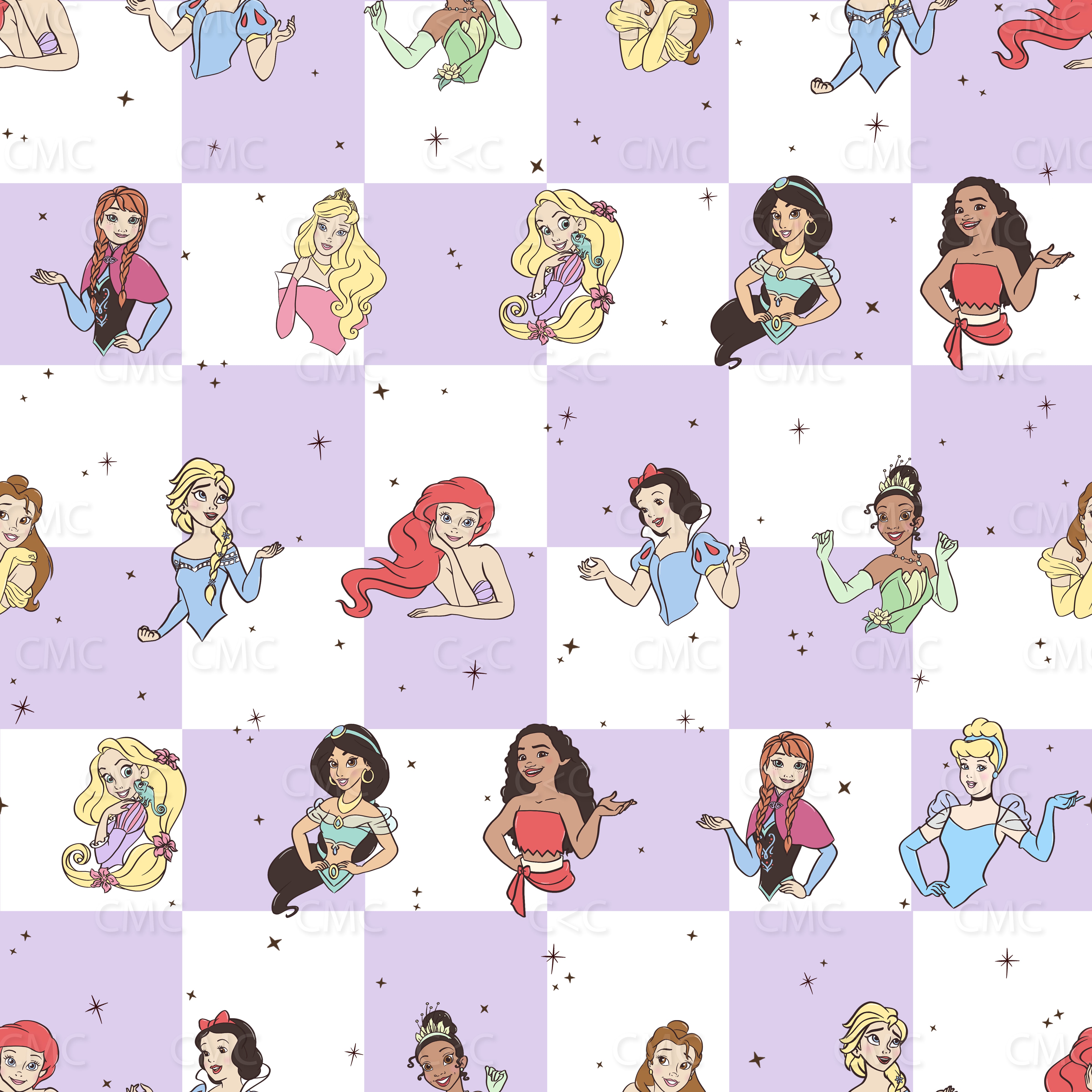 Princesses Sparkles Purple Check Seamless Pattern - Limited!