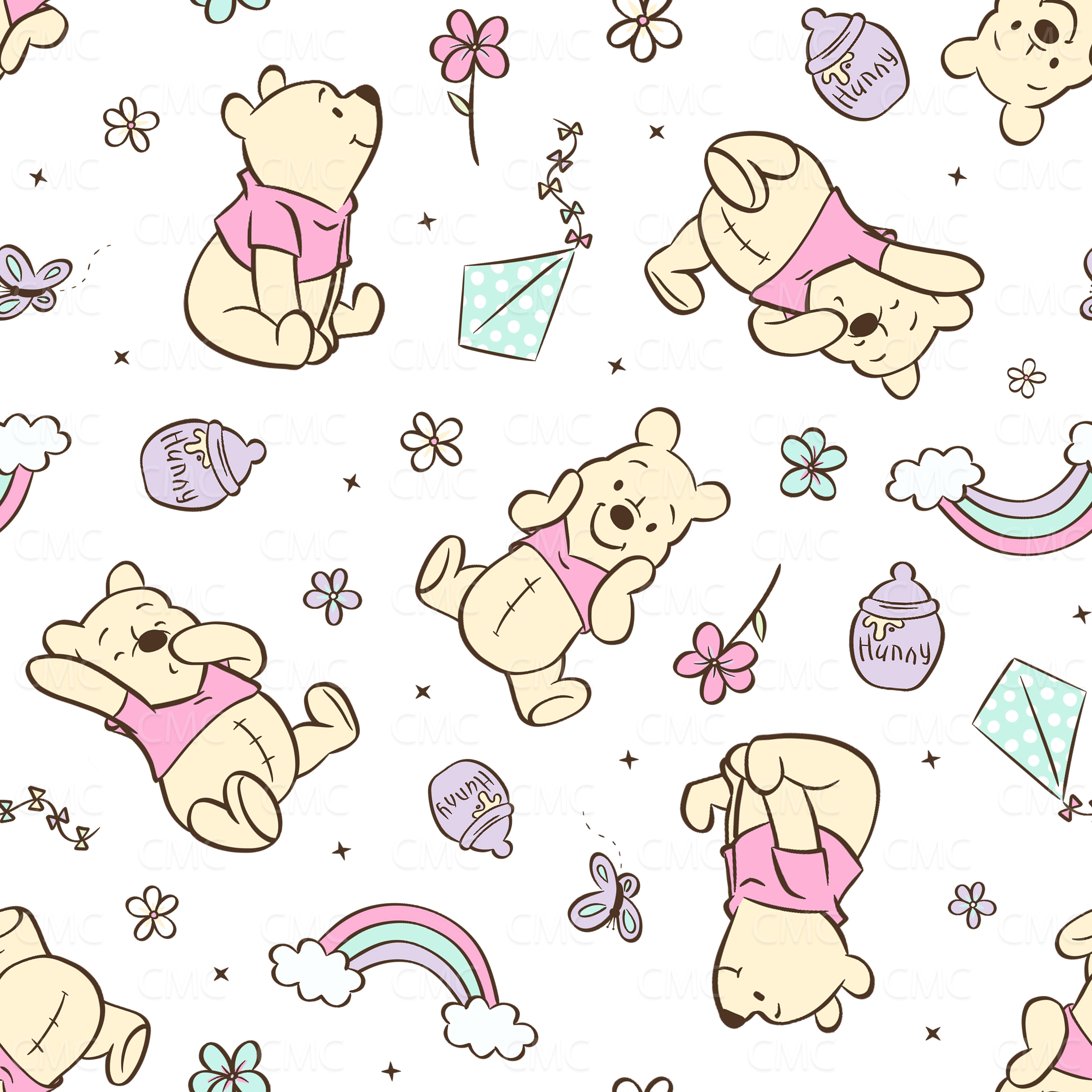 Spring Bear Mix Bright White Seamless Pattern - Limited!