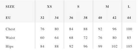 body measurements in cm