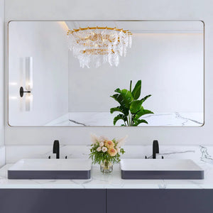 55" X 30"(Silver)Filleted Corner Wall Mounted Mirror, Bathroom Mirror, Vanity Wall Mirror With Metal Frame - RigMore In Stock