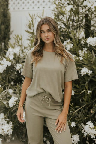 Sage green two piece set for women.