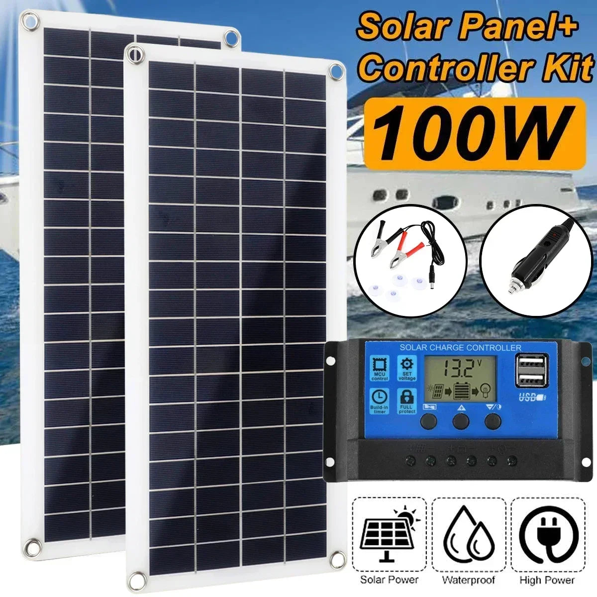 100W Solar Panel Kit Dual 12V USB