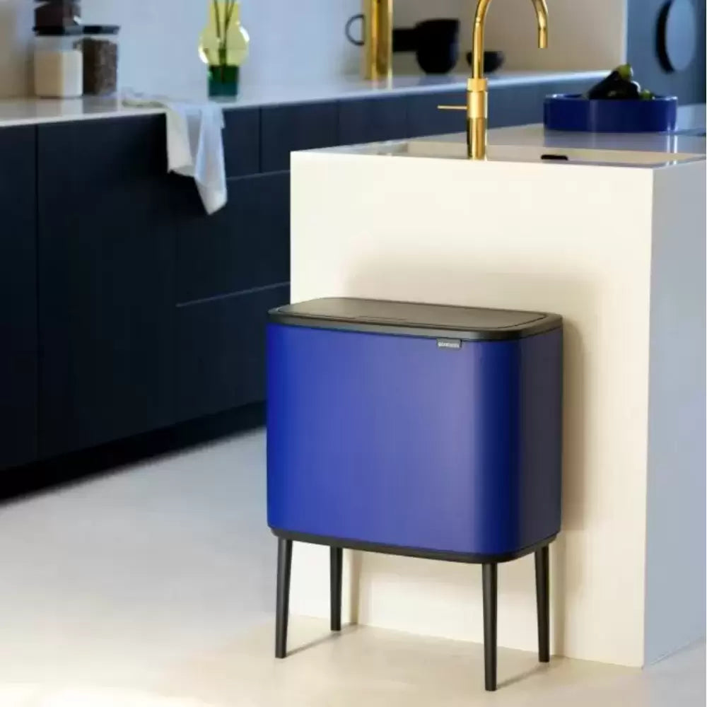 A blue Brabantia bin