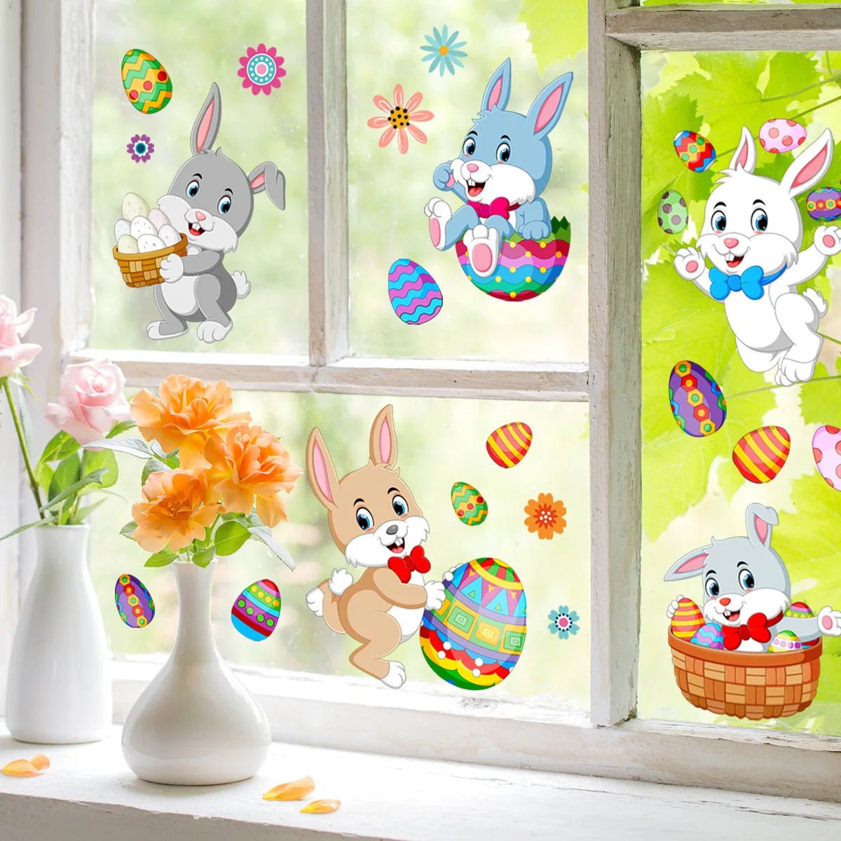 Autocollants pour fenêtre en forme d'œuf de lapin de Pâques