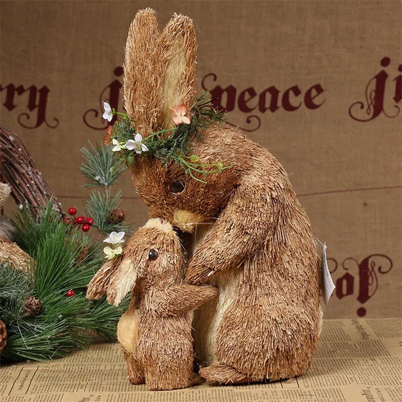 Easter Straw Rabbit Duo Decor