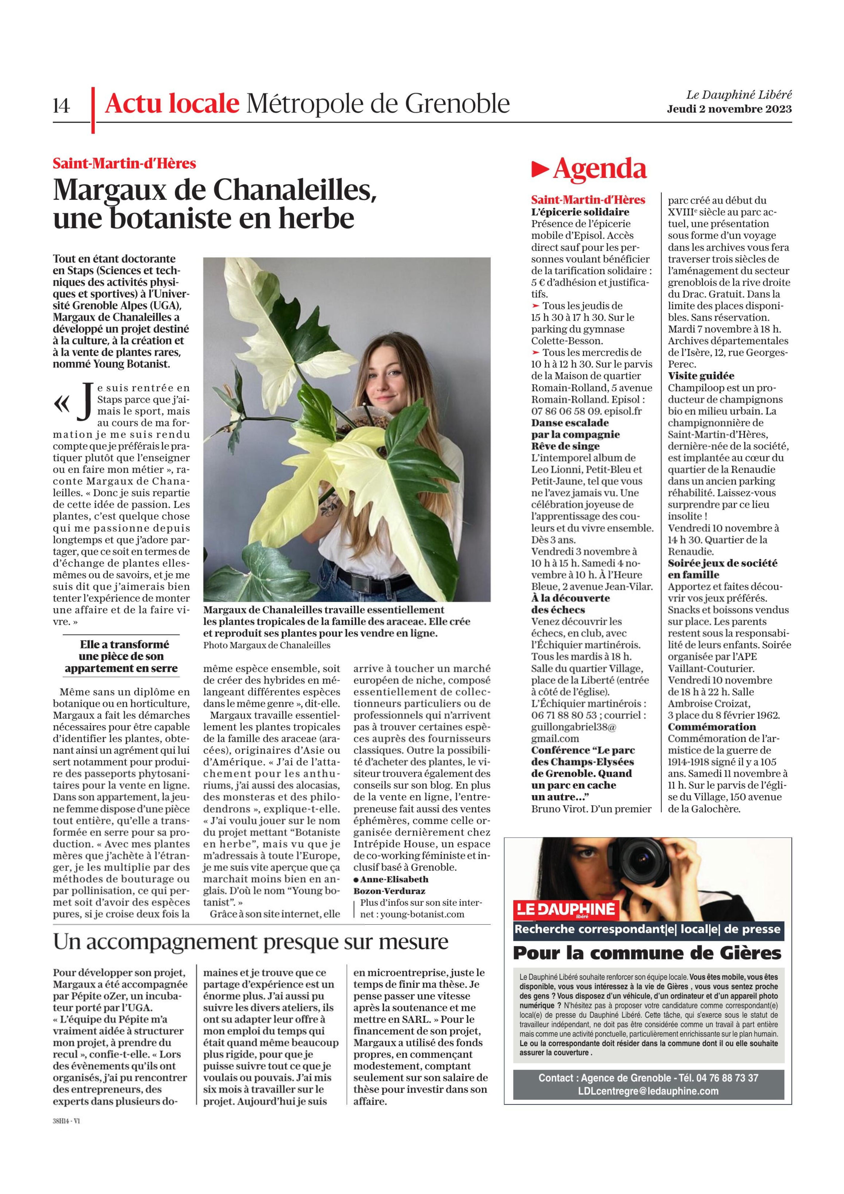 Young Botanist dans le Dauphiné Libéré