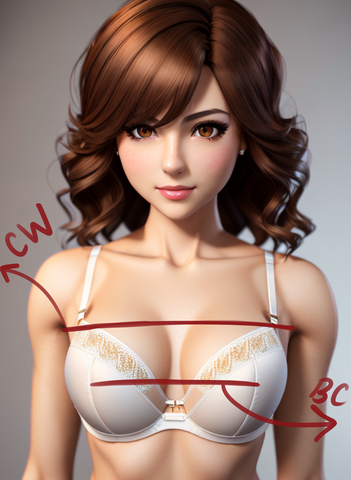 AI generated image of a girl wearing bra with measurements taking instructions.