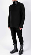 DAVID'S ROAD - JERSEY TURTLENECK TOP WITH LEATHER DETAILS, IN BLACK