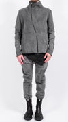 LA HAINE INSIDE US - WASHED DENIM JACKET WITH ASYMMETRICAL ZIP, IN GREY