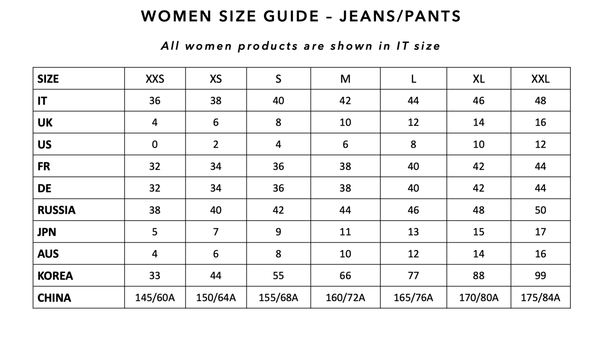 Woman Size Guide - Jeans/Pants
