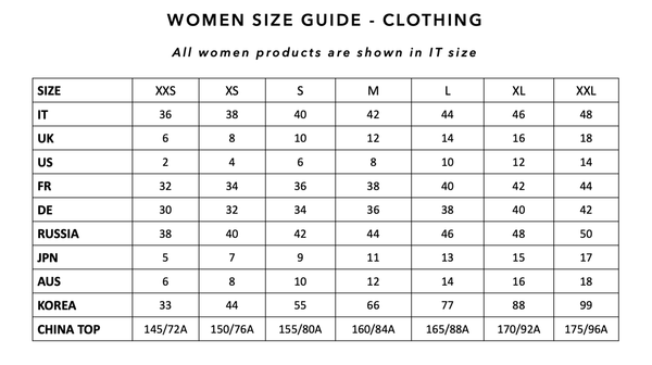 Women Size Guide - Clothing