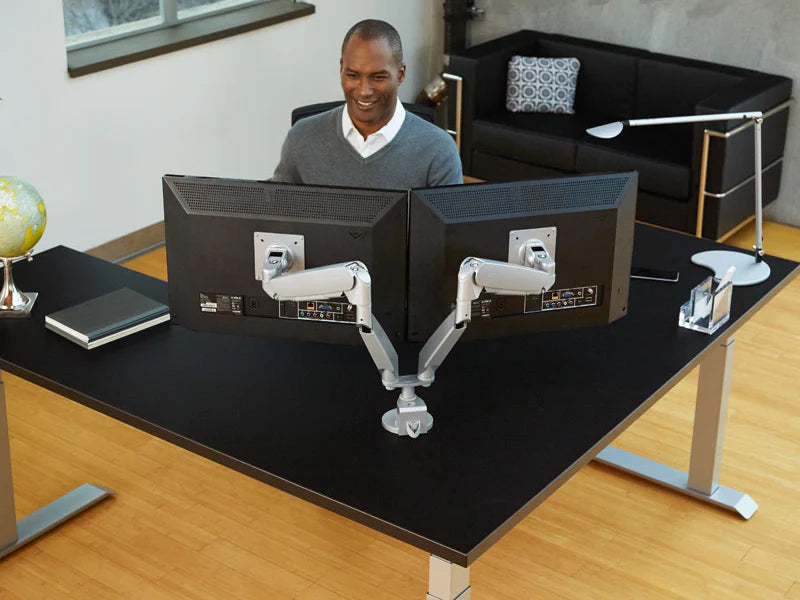 Dual Monitor Desk Mount in Silver