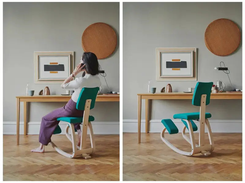 Woman Using Ergonomic Kneeling Chair in Office