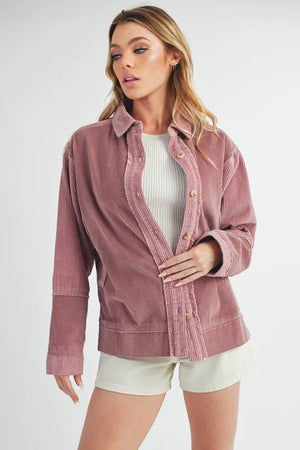 Aemi + Co Side Slit Exposed Seam Button Up Corduroy Jacket - Sinful Femme