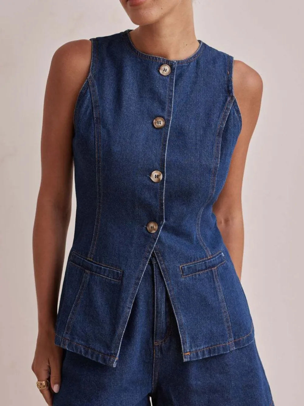 Button Down Denim Vest
