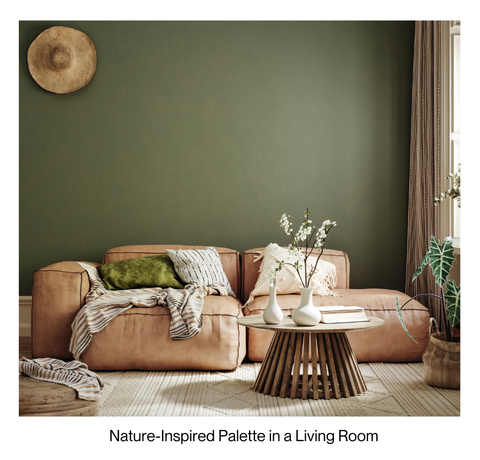 A living room using a nature-inspired colour palette