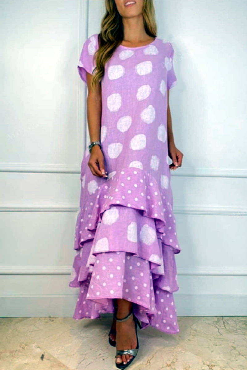 Product Image for Stilla | Afslappet Dot Patchwork Printet Kjole Kjoler, Lilla / 2XL