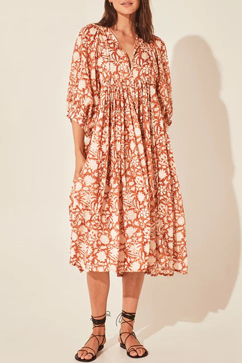 Product Image for Stilla | College Ferie Floral Patchwork Frenulum Asymmetrisk Krave Strandkjole Kjoler, Orange / M
