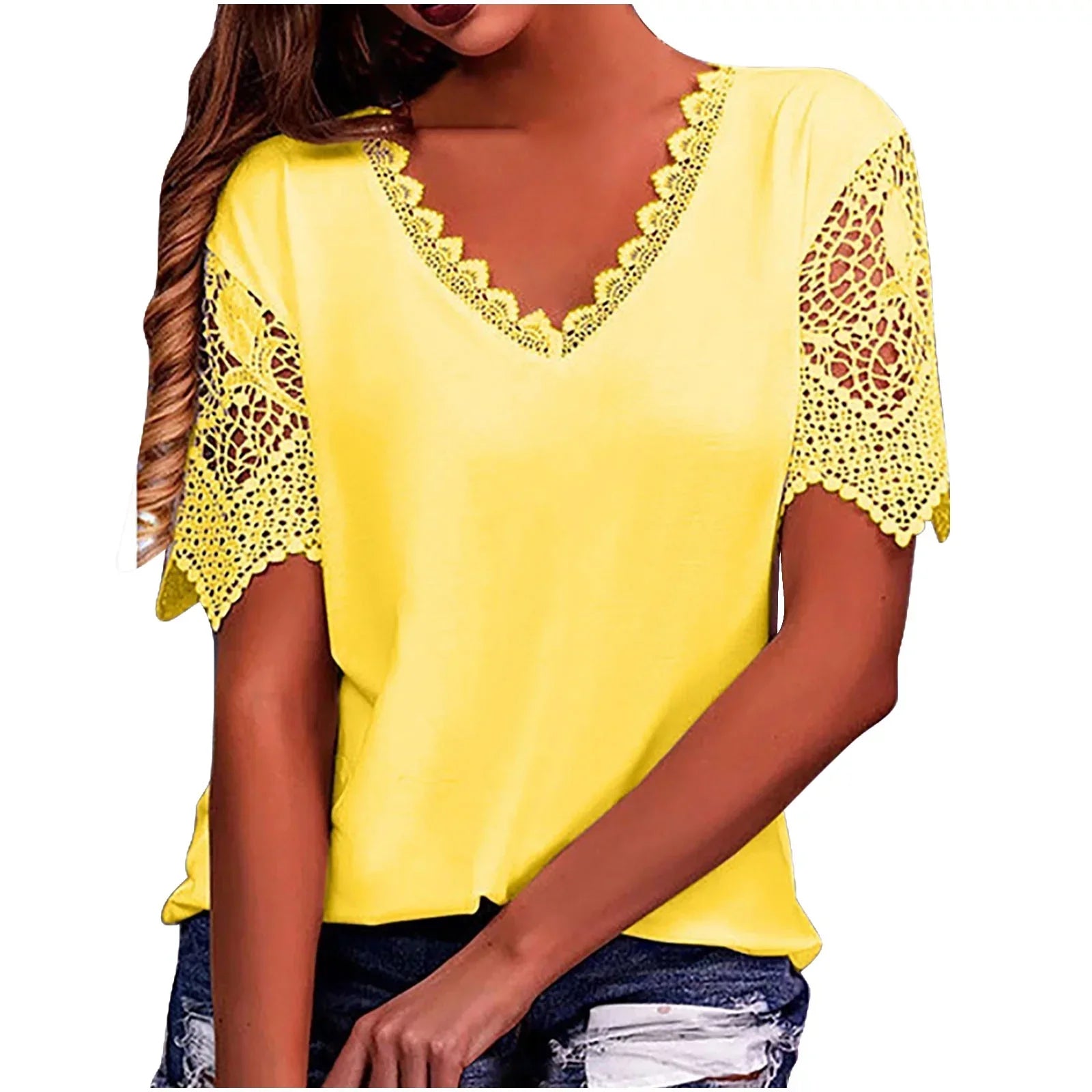 Product Image for Stilla | Vintersamling Mode Spids Trendy Dame T-shirts, Gul / XXL