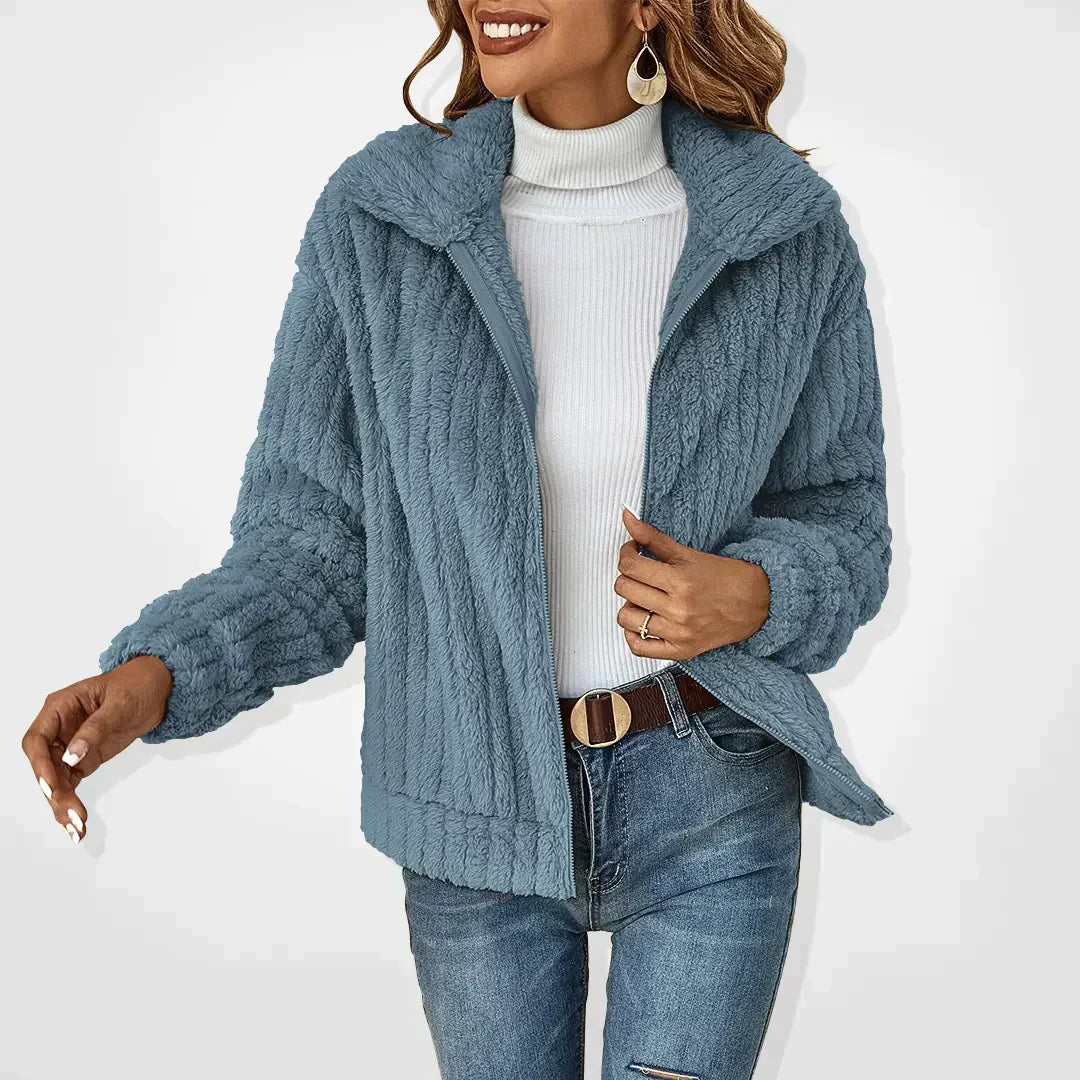 Product Image for Stilla | Fuzzy fleece cardigan, Blå / 5XL