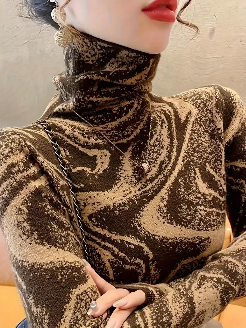 Product Image for Stilla | Stribet, Farvet Turtleneck, Elegant, Langærmet Slim-pullover, Brun / S