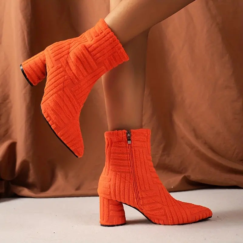 Product Image for Stilla | Moderne Damestøvler Helena Med En Komfortabel, Massiv Hæl Elegante, Ensfarvede Farver, Orange / 39.5