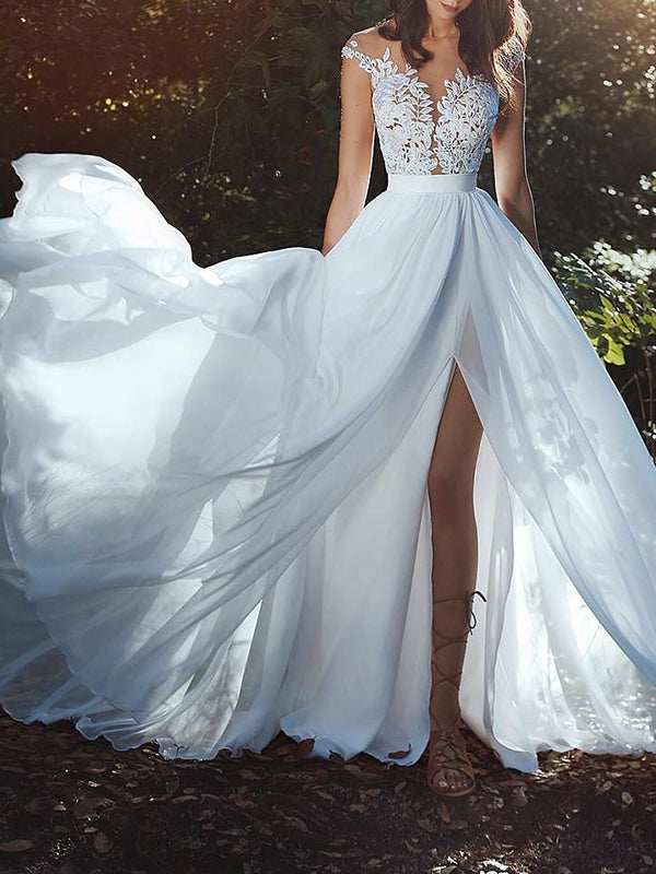 Product Image for Stilla | Gravidkjole Pizzo Split Elegante Bryllup Maxi Gravidkjole Bryllupskjoler, Hvid / L