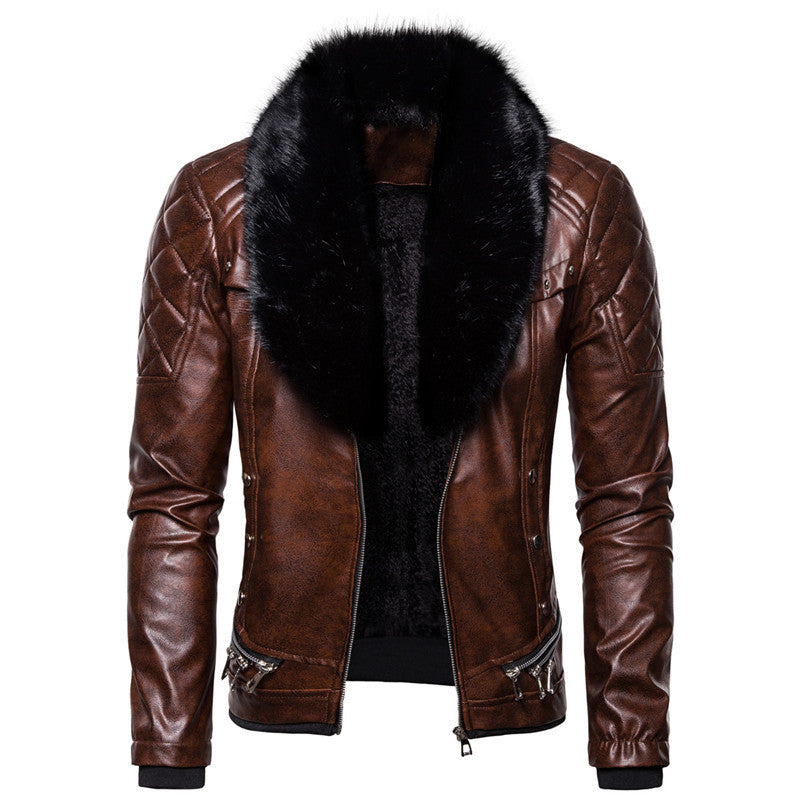 Product Image for Herre quilted kunstlær motorcykeljakke med kunstpels krave Stilla, Kaffe / XXL
