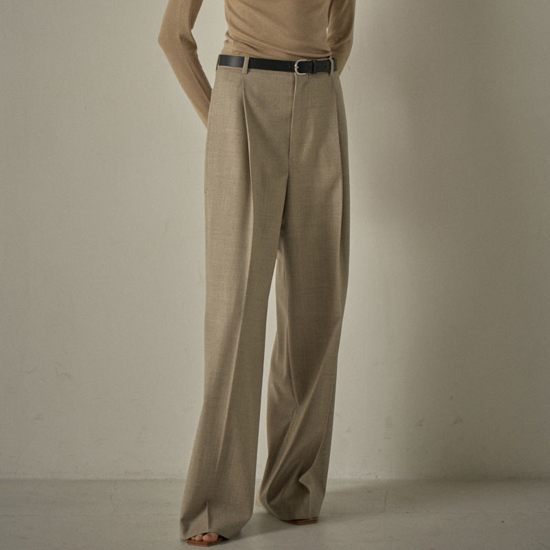 Product Image for Dame Elegant Højtaljede Bukser med Vid Skæring og Plisseringer Stilla, Havre / S