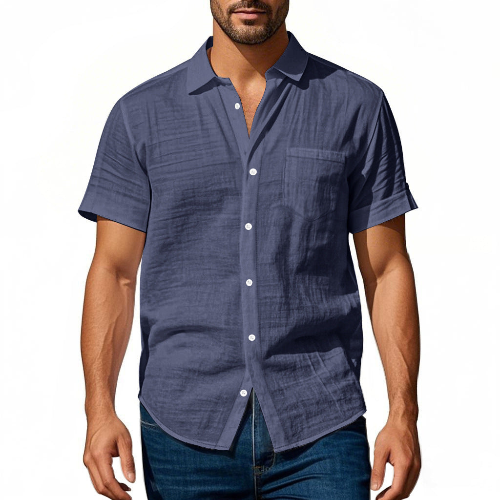 Product Image for Herre kortærmet skjorte lavet af åndbart bomuld med fashionable strukturelt design Stilla, Mørkeblå / M