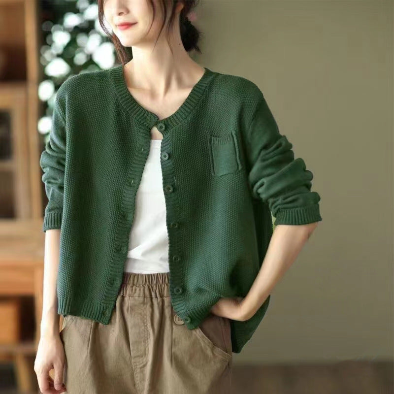 Product Image for Femme Tekstureret Knap-Up Behagelig Strik Cardigan Stilla, Bønner Grøn / Størrelse: One size