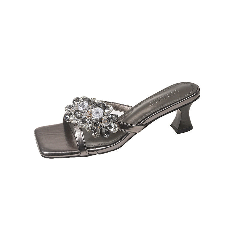 Product Image for Dame elegante med rhinsten dekoreret Slide-sandaler Stilla, Gunmetal / 38