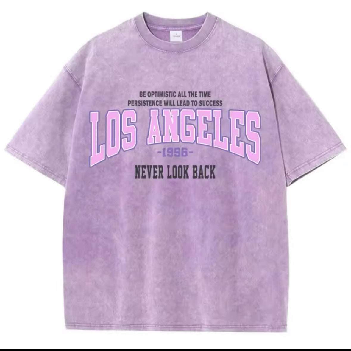 Product Image for Dame komfortabelt statement T-shirt med retro Los Angeles print Stilla, Vasket Lilla / XXXL